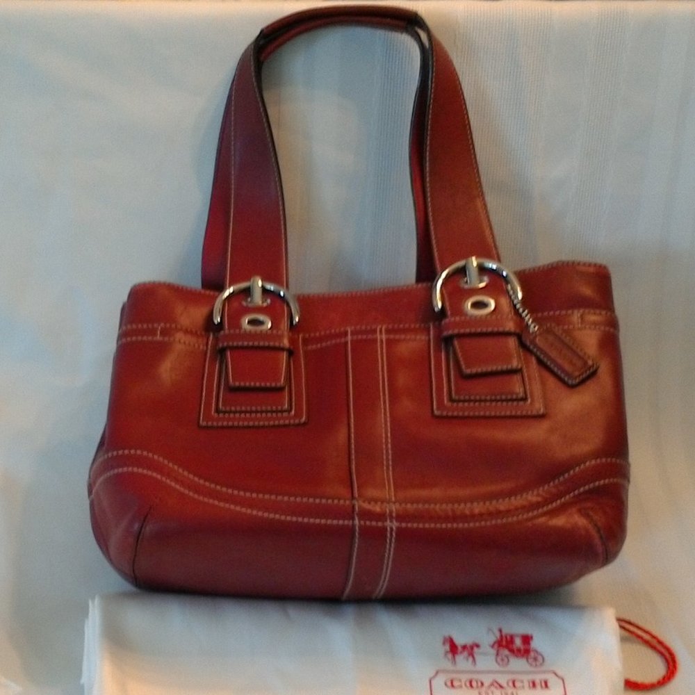 Coach red dual handled purse with bag